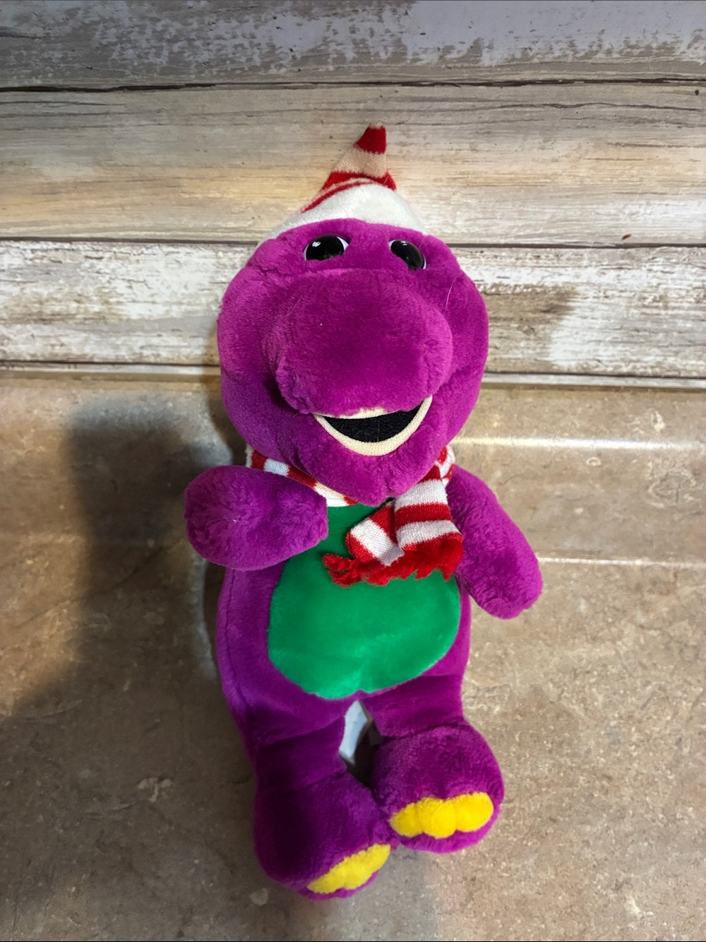 Barney Purple Holiday Plush Dinosaur Toy with Green Belly